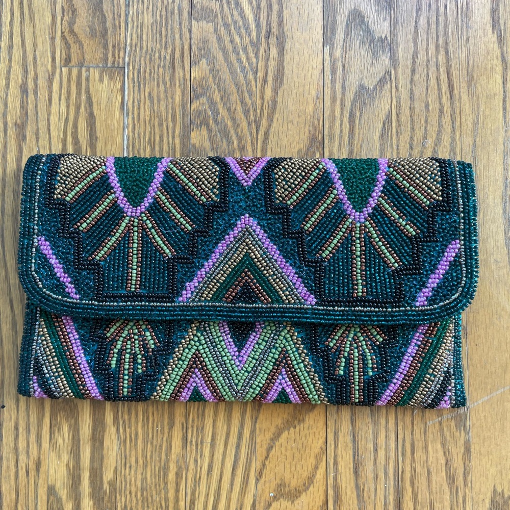Anthropologie Beaded Clutch with Geometric Design